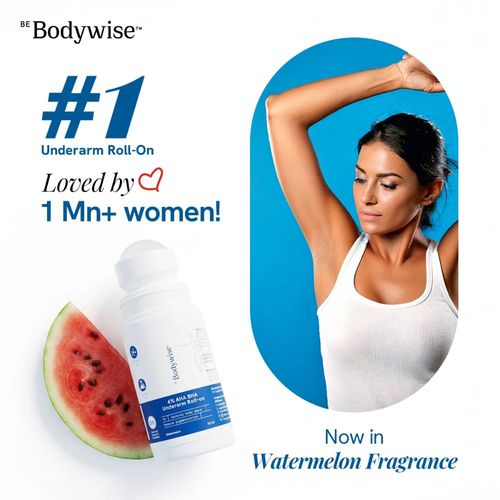 Be Bodywise 4% Aha Bha Underarm Roll On | Controls Odour & Reduces Pigmentation | 0% Alcohol & 0% Aluminium | Watermelon Fragrance (50 ml)