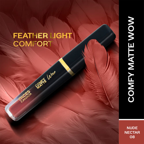 FACES CANADA Comfy Matte Wow Liquid Lipstick Nude Nectar 08, (3.8 ml)| One Swipe Application | Highly Pigmented | Comfortable Wear | Glides Smoothly | Long Lasting | Transferproof