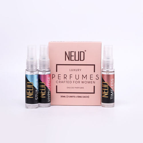 NEUD Luxury Perfume Gift Set for Women - Long Lasting Eau de Parfum (fruity, Rose, Musk) - 3 x 10 ml Vials, Pack of 3