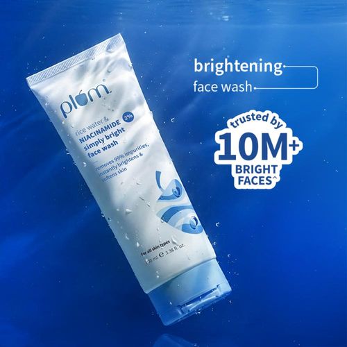 Plum Simply Bright 2% Niacinamide Face Wash With Rice Water | Brightens Skin, Helps Fade Blemishes | Softens & Smoothens Skin | Gentle & Non-Drying | Women & Men | 100% Vegan | 100 ml