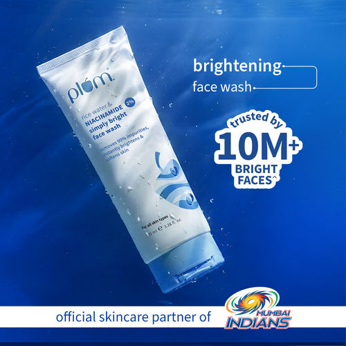 Plum Simply Bright 2% Niacinamide Face Wash With Rice Water | Brightens Skin, Helps Fade Blemishes | Softens & Smoothens Skin | Gentle & Non-Drying | Women & Men | 100% Vegan | 100 ml