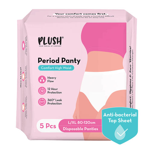 Plush Anti-Bacterial High Waist Sanitary Period Panties for Women | Size L/XL (80-120cm) | 12 Hour Leak Protection, 5 pcs