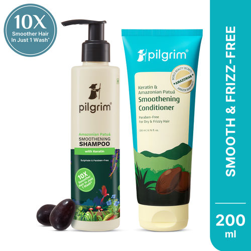 Pilgrim Patua Hair Smoothening Shampoo & Conditioner Duo for Frizz-Free Hair | Sulfate-Free | Paraben-Free | 200 ml Each (400 ml) | Hair Fall Control | Smooth & Shiny Hair Combo of 2, Haircare kit