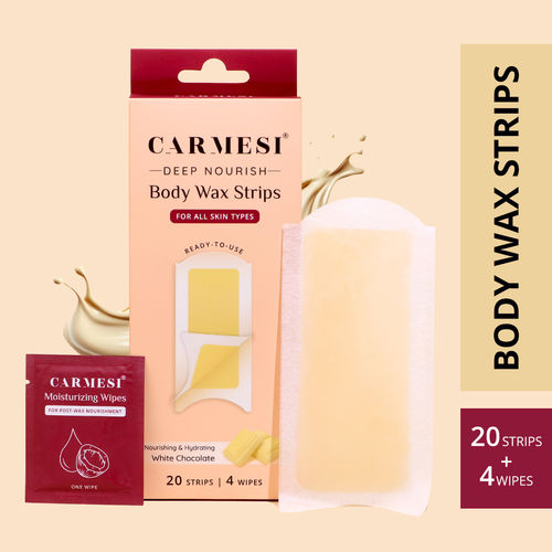 Carmesi Deep Nourish Body Wax Strips | 20 Wax Strips and 4 Post-Wax Wipes | Enriched with White Chocolate | Safe for All Skin Types