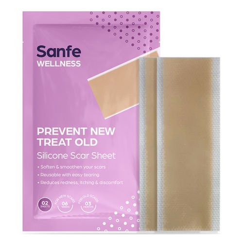 Sanfe Silicone Scar Sheet | Prevent new & treat old scars | Reduces redness, reusable | No side effects | 2 sheets, For men & women