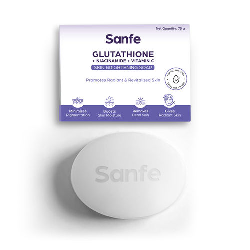 Sanfe Glutathione+Niacinamide+Vitamin C Brightening Soap | Hydrating, Minimizes pigmentation, Removes Dead Skin | Skin whitening soap for women and men | Tan Removal Hyperpigmentation & Glow 75gm