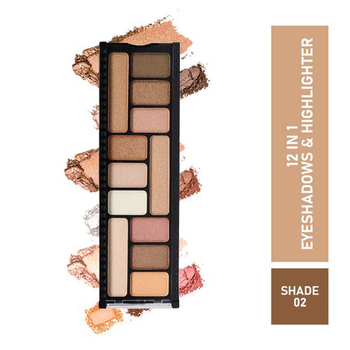 Half N Half 12 in 1 Eyeshadow & Highlighter Makeup Kit, Multicolour Palette-02 (12 gm)