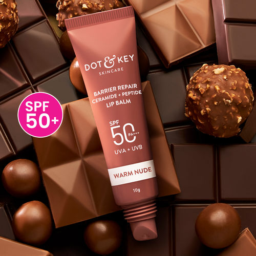 Dot & Key Barrier Repair Ceramide & Peptide Lip Balm SPF 50, PA+++ | Warm Nude Non Sticky Tinted Lip Balm for Smooth, Healthy & Plump Lips | 10 gm