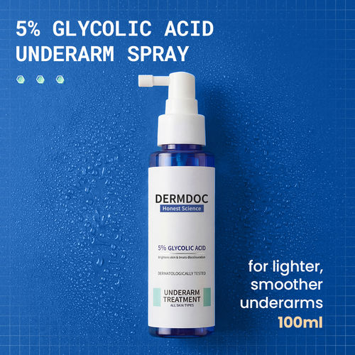DERMDOC by Purplle 5% Glycolic Acid Under Arm Treatment (100ml) | whitening underarms, darkened underarms, underarm lightening treatment, dark underarm spray, glycolic acid for skin lightening | hyperpigmentation under arms