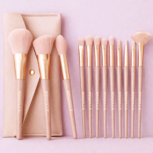 Ronzille Makeup Brush Set Kit - 12 Pcs With Pouch Premium Synthetic Eye Shadows Make Up Brushes, Eyeliner Brushes Blending Face Powder(color may vary)