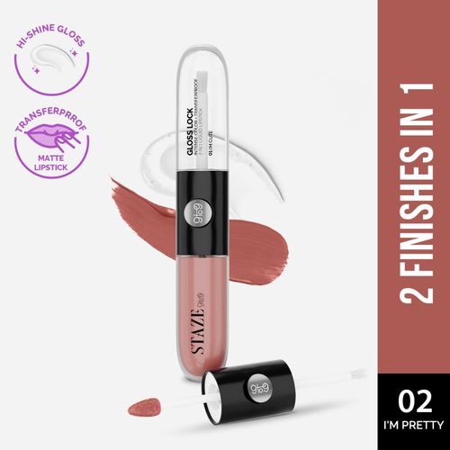 Staze 9to9 Gloss Lock 2-in-1 Liquid Lipstick | Color-locking Gloss | Ultra-pigmented Lipstick | 02 I'm Pretty |&nbsp;7 gm