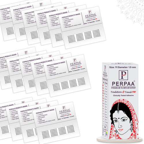 PERPAA Premium Velvet Sticker Kumkum Bindi Box of 15 Flaps (Size 11, Diameter 1.5 mm, Black) 80 gm