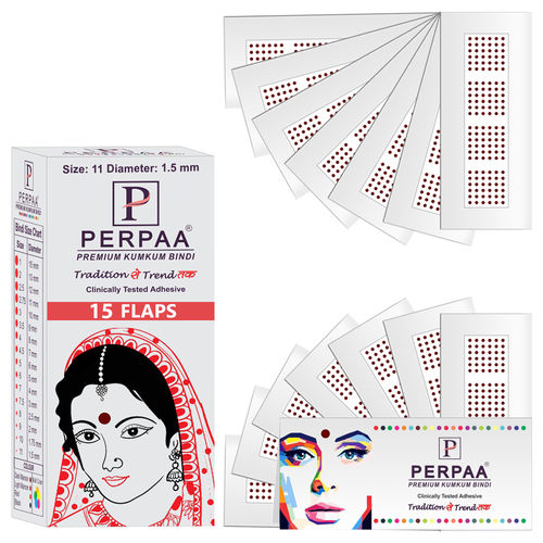 PERPAA Premium Velvet Sticker Kumkum Bindi Box of 15 Flaps (Size 11, Diameter 1.5 mm, Dark Maroon) 80 gm