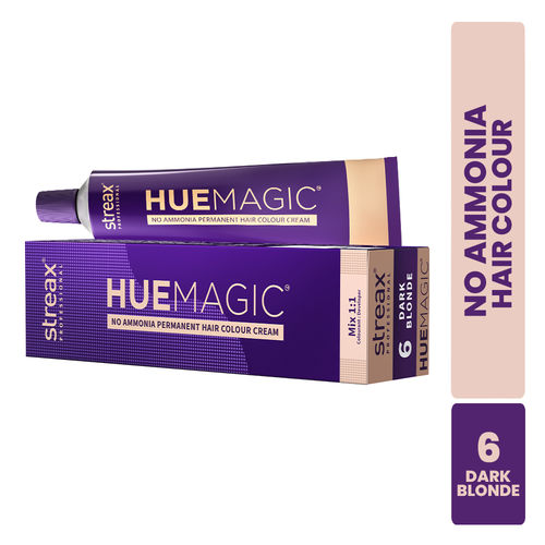 Streax Professional HueMagic Permanent Hair Colour, 90 gm |Dark Blonde 6 | No Ammonia