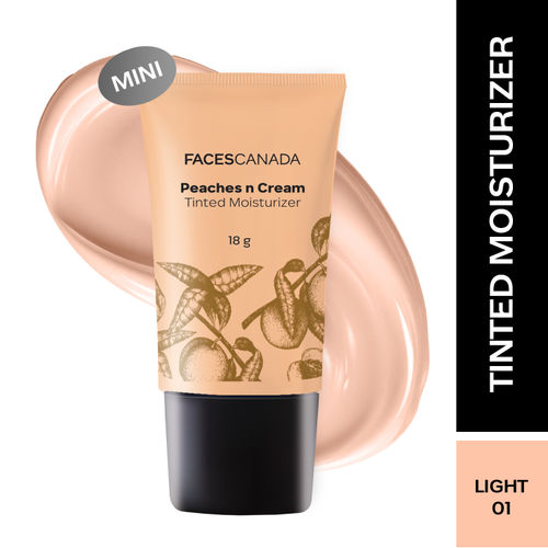 FACES CANADA Peaches N Cream Tinted Moisturizer Mini - Light 01, Mini Size (18 gm) | Soft Peachy, Natural Glow | Lightly Tinted BB Cream | Non Oily Lightweight Gel Formula | Blends Easily | Suitable For All Skin Types