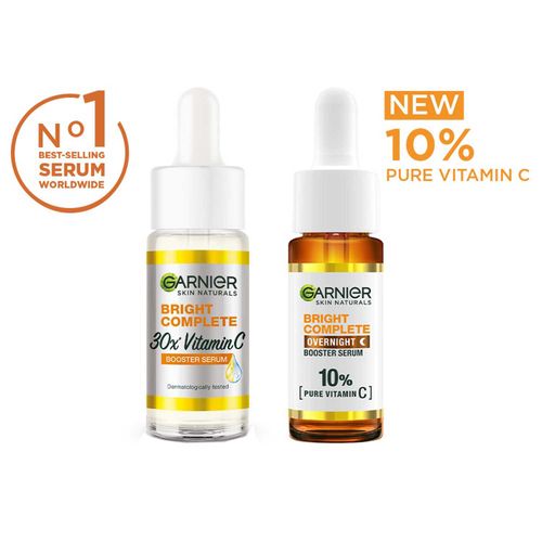 Garnier 30X Vitamin C Day + 10% Vitamin C Night Serum Mini Combo - Wake Up to 73% Brighter Skin (15+15 ml)