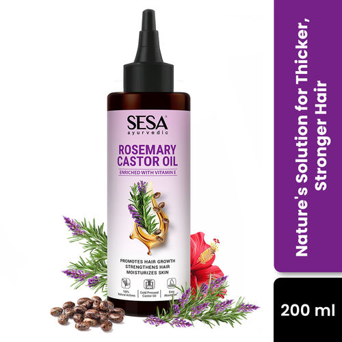 Sesa Ayurvedic Rosemary Hair Oil with Castor Oil & Sesame, Hibiscus For Hair Growth Strengthens Roots Controls Hair Fall and Moisturising Dry Skin - 200 ml
