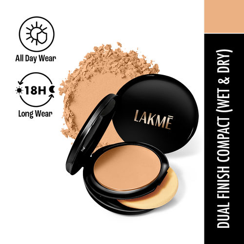 LakmeA Showstopper Collection Unreal Dual Cover Pressed Powder Foundation Compact, Beige Honey , 9 gm