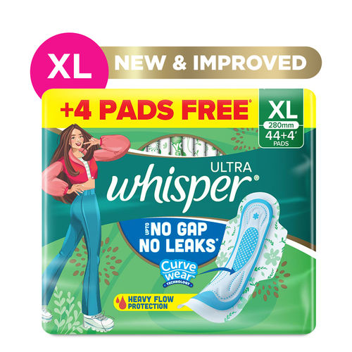 Whisper Ultra Upto No Gap No Leaks Sanitary Pads, 48 XL Pads, For Heavy Flow Protection