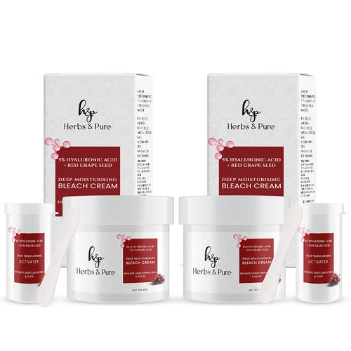 Herbs & Pure Deep Moisturising Bleach Cream with Hyaluronic Acid & Red Grapes for Dark spots Reduction and skin Glowing | No Parabens or sulphates, Unisex, All Skin Type ,43 gm of Each, Pack of 2