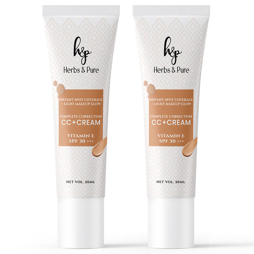 Herbs & Pure CC+ Cream SPF30PA+++ with Vitamin E|Instant Spot Coverage, Light Makeup Glow|Tinted moisturizer|Lightweight|Natural Coverage|long lasting|Evens Skin Tone, 50 ml, Pack of 2