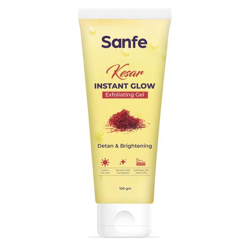 Sanfe Kesar Instant Glow Exfoliating Gel - Visibly removes tan, brighten skin, AHA Exfoliation, 100 gm