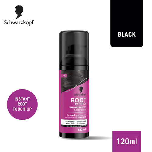 Schwarzkopf Root Retouch Instant Grey Hair Concealer Spray Sweat And Rain Resistant - Black, 120 ml