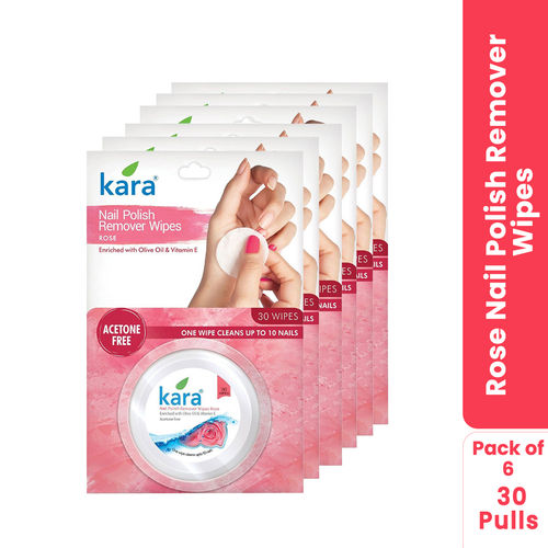 Kara Nail Polish Remover Wipes Rose - 30 Pulls (Pack of 6) | Gentle Care, Enriched with Vitamin E | Acetone-Free, Travel-Ready Care