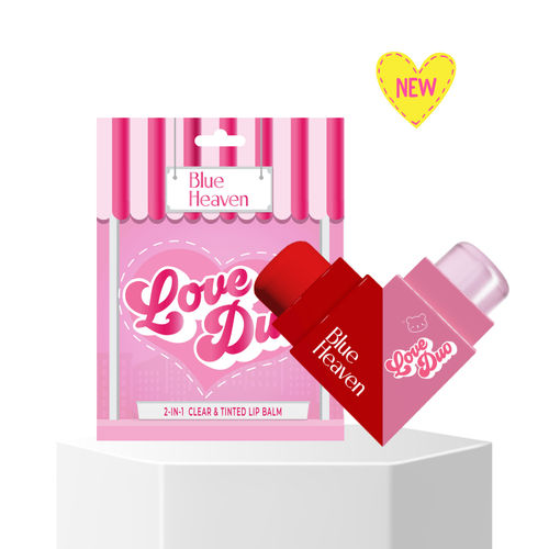 Blue Heaven Love Duo Dual-Sided, Clear & Tinted Lip Balm | Long Lasting Hydration | Enriched with Shea Butter & Aloe Vera | SPF Protection |HunBun (Clear+ Cherry), 2.5gm*2
