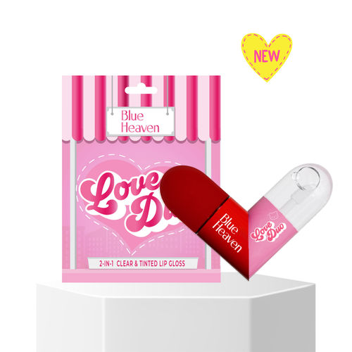 Blue Heaven Love Duo 2-in-1 Clear & Tinted Lip Gloss | Infused with Vitamin E | Hydrating & Non-Sticky | Long-Lasting | Glossy Finish | Snacc (Clear+ Cherry) | 1.7ml *2