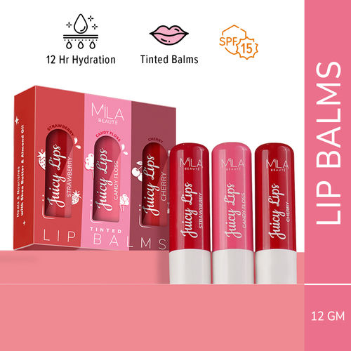 Mila Beaute Tinted Juicy Lip Balms Pack of 3 with 12 Hrs Moisture Lock & SPF 15, 12 gm