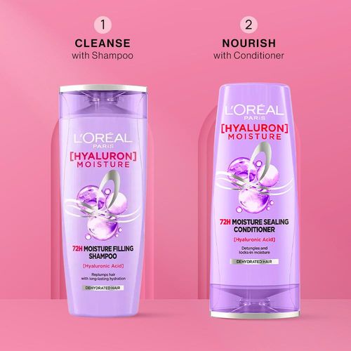 L'Oreal Paris Hyaluron Moisture Hair Care Duo 1 (Hyaluron Moisture 72H Moisture Shampoo (180 ml), Hyaluron Moisture 72H Moisture Conditioner (180 ml) - Combo of 2
