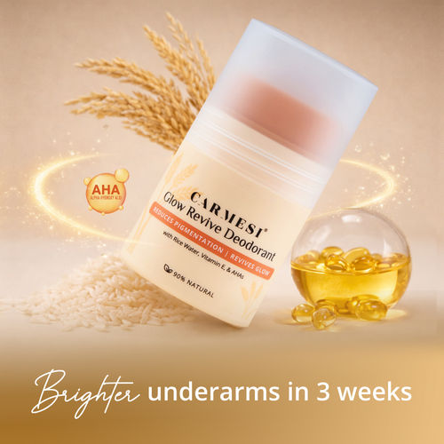 Carmesi Glow Revive Underarm Roll On Deodorant for Women | Brightens Skin, Reduces Pigmentation, Controls Odour | Rice Water, Vitamin E, & AHAs | 90% Natural | No Alcohol & Aluminium | 50 ml