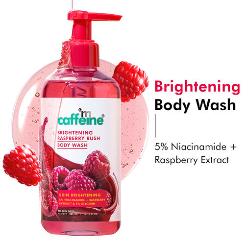 mCaffeine Brightening Body Wash- 5% Niacinamide & Vit C Rich Raspberry Boosts Glow | 5% Glycerin Softens | Fruity Shower Gel For Women & Men- 300 ml