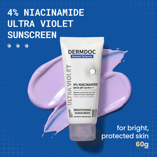 DERMDOC SPF 50 4% Niacinamide Ultra Violet Brightening Sunscreen (60 gm) | PA+++ | Sunblock I Sunscreen for Oily Skin I UV Protection I Shine Free Formula