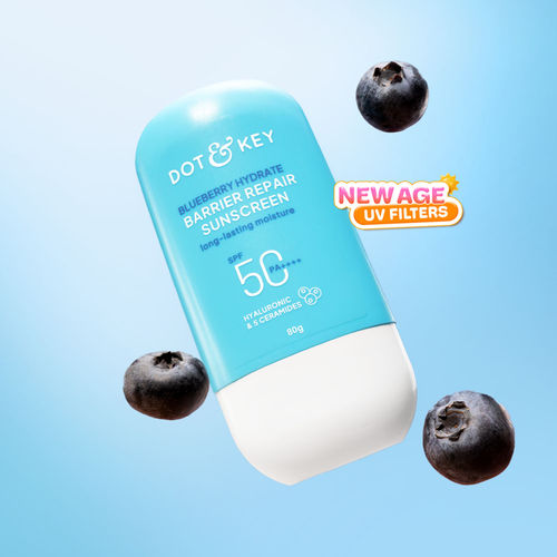 Dot & Key Blueberry Hydrate Barrier Repair Sunscreen SPF 50+, PA++++ - With Hyaluronic & 5 Ceramides | In Vivo Tested Sunscreen All Skin Types with 7 UV Filters | 80 gm