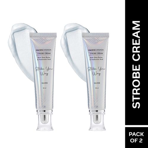 FACES CANADA Glow & Shine Strobe Cream Combo - Silver (30ml x 2) (Pack of 2) | With Shea Butter & Hyaluronic Acid | Intense Hydration | Dewy Skin | Illuminating & Glowing Makeup Base