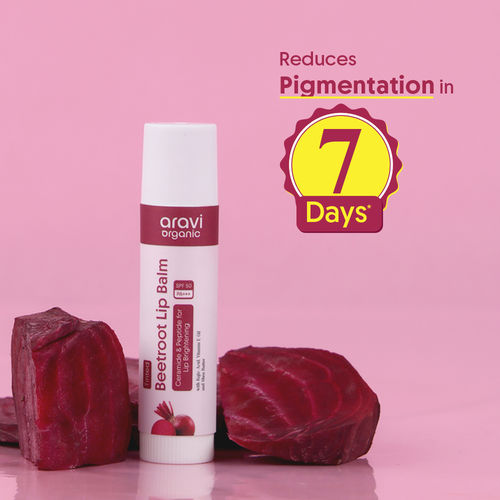 Aravi Organic Beetroot Tinted Lip Balm SPF 50 PA+++ | With Kojic Acid, Ceramide & Peptide | Lip Brightening & Hydrates Dry Lips | Soft, Healthy Lips & Sun Protection | Natural Lip Care – 5 gm