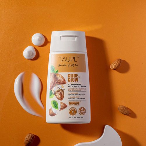 Taupe Glide & Glow 100% Natural Almond Milk Moisturizer with Niacinamide & Probiotics | Fast-Absorbing, Lightweight, Non-Sticky | For All Skin Types | Vegan & Eco-Friendly | 100 ml