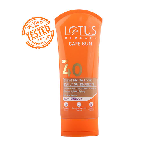 Lotus Herbals Safe Sun 3 In 1 Daily SunscreenA | Matte Look | SPF 40 | PA+++ | For All Skin Types | 50 gm
