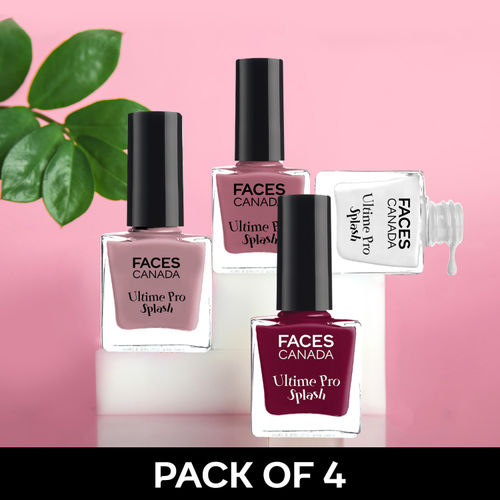 FACES CANADA Ultime Pro Splash Nail Enamel - Set of 4 - Floral Dream 56, White O White 14, Marooned 401, Marmalade 108 (8ml x 4)