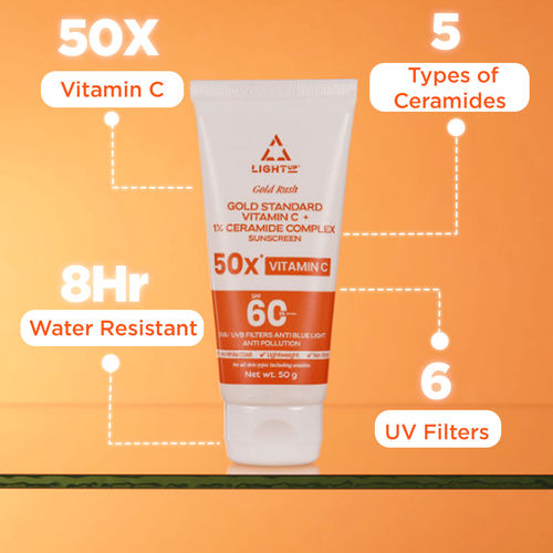 Light up Sunscreen - SPF 60 PA++++ Gold Rush Gold Standard Vitamin C (50 gm)