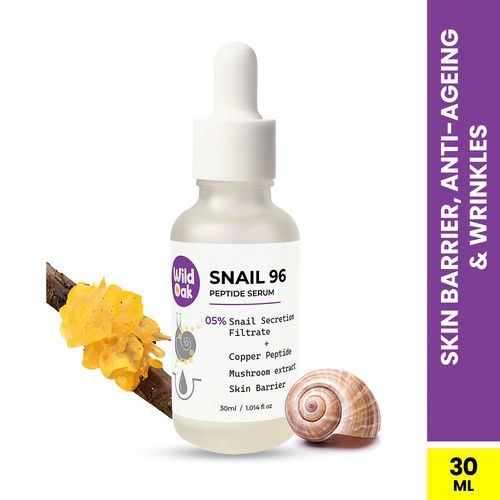 Wild Oak Korean Snail Mucin 96 Peptide Serum | Glass Skin | With 96 Snail Filtrate, 1% Olive Squalane & Peptides | Powerful Skin Barrier | Skin Hydration, Hyper Pigmentation, Anti-Aging & Wrinkles | 30 ml