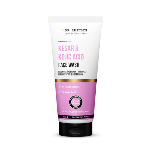 Dr. Sheth's Kesar & Kojic Acid Face Wash, 2% Kojic Acid, for All Skin Types, Detans skin, Fades Pigmentation, removes dead skin (100 gm)