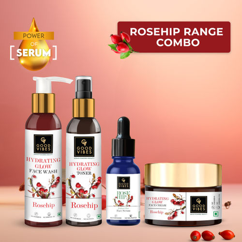 Good Vibes Rosehip Range Combo Kit (Face Wash 200 ml + Toner 200 ml + Face Serum 15 ml + Face Cream 50 gm) Combo of 4