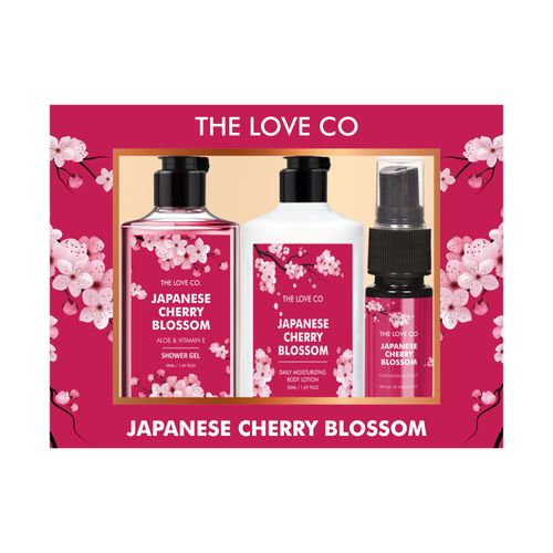 The Love Co Japanese Cherry Blossom Gift Collection | Indulge in Travel Pack Shower Gel, Body Lotion & Shampoo | Ideal Birthday & Special Occasion Hamper - Pack of 3