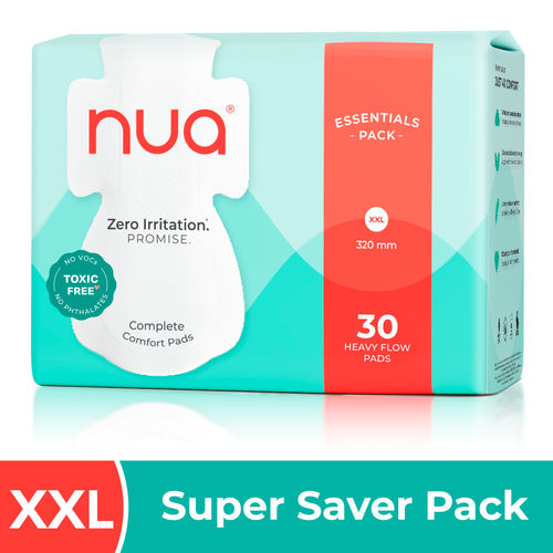 Nua Ultra Thin Sanitary Pads for Women - Heavy XL+ (without disposal covers - 30 pads)
