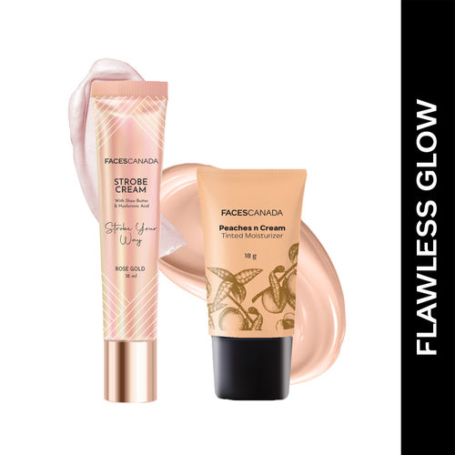 FACES CANADA Flawless Glow Combo - Strobe Cream Rose Gold (18 ml) + Tinted Moisturizer - Light 01 (18 gm) | Illuminating & Glowing Makeup Base | Lightly Tinted BB Cream | Intense Hydration