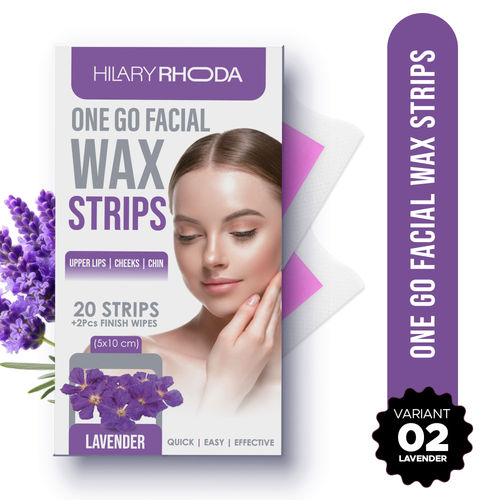 Hilary Rhoda One Go Facial Wax Strips | Ready-To-Use Facial Wax Strips | Painless Hair Removal | With 2 Finish Wipes | 20 Strips (Lavender -Shade 2 )