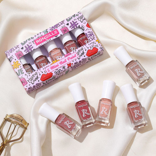 Ronzille Quick Dry and Glossy, Nail Polish Gift Set of 5 Mini Nail Kit-Nude Edition 17.5 ml